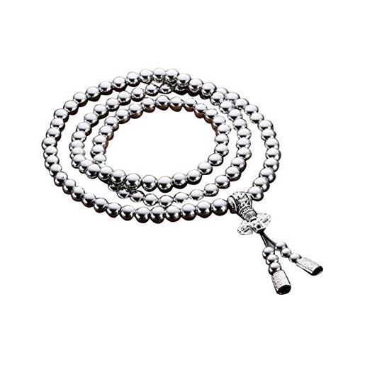 PEPAXON collana da uomo in argento con 108 buddha con perle di autodifesa in acciaio inox, acciaio inossidabile, nessuna pietra preziosa