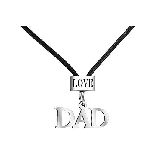 Gkmamrg idea regalo per la festa del papà con incisione love dd, regalo di compleanno, collana in pelle, 55 cm