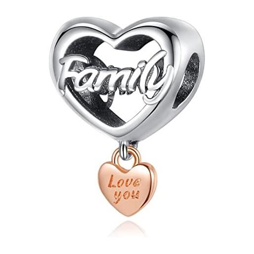 RMMY love family ciondolo in argento sterling 925 charm bead compatibile con bracciale e collane europei da donna, gioielli per ragazze perline regali
