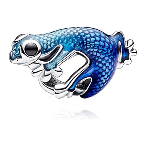 RMMY metallic blue gecko ciondolo con in argento sterling 925 charm bead con pendente con compatibile con europei bracciale collane da donna