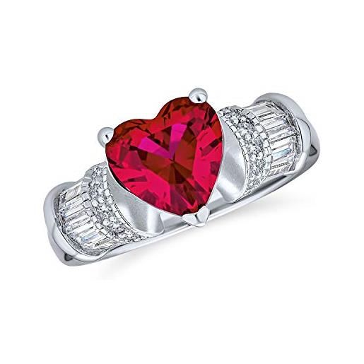 Bling Jewelry art deco style 2.5ct red pink heart shape solitaire cz engagement ring baguettes side stones simulated red ruby. 925 sterling silver promise ring custom engraved