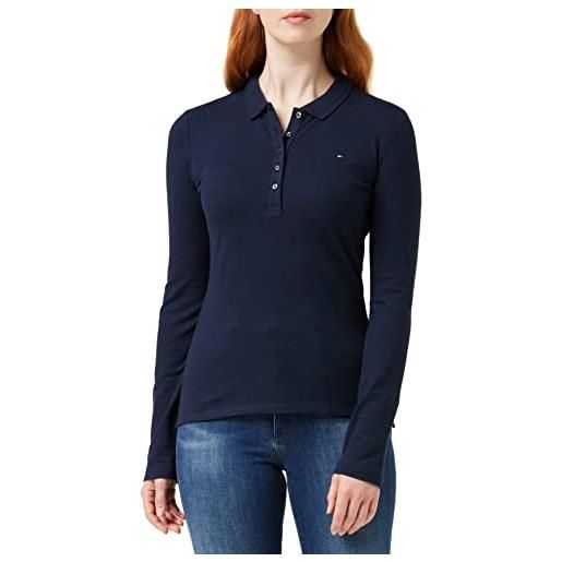 Tommy Hilfiger maglietta polo maniche corte donna heritage elasticizzata, blu (midnight), xxs
