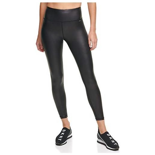 DKNY faux-leather high waist legging leggings, nero pelle sintetica, s donna