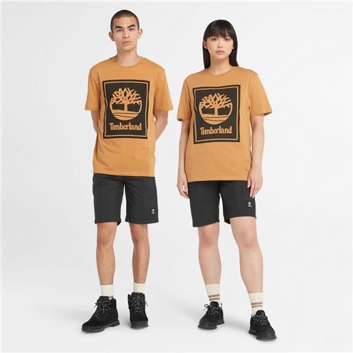 Timberland t-shirt da all gender stack logo in arancione/nero arancione unisex
