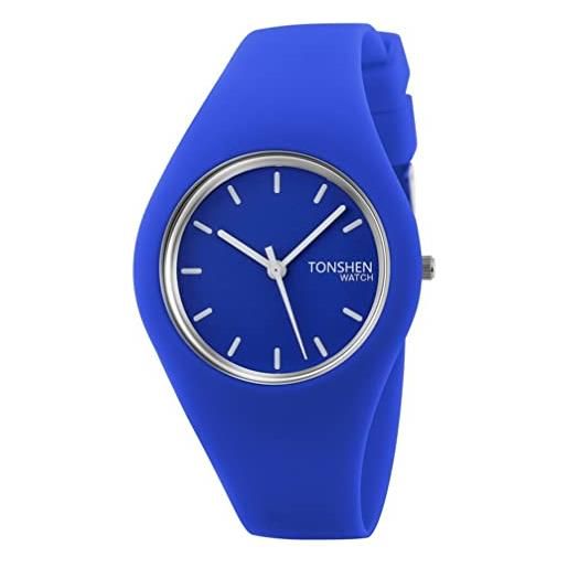TONSHEN semplice fashion analogico quarzo orologio donna e ragazza 12 colori gomma sport orologi da polso casual elegante orologi (blu)