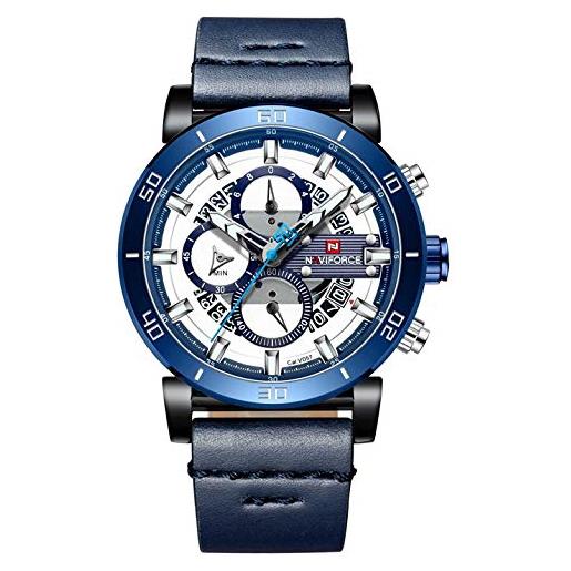 Naviforce - nf9131 - orologio da polso al quarzo analogico moda uomo, cinturino in pelle, impermeabile (cinturino: blu/indice: argento)