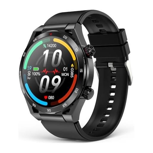 EarlySincere smartwatch chiamate bluetooth, smartwatch da 1,39 per uomo e donna, orologio fitness con pressione sanguigna/sonno, impermeabile ip67 per android ios nero