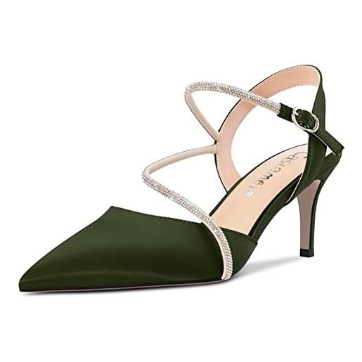 Castamere donna medio spillo tacco heel a punta cinturino alla caviglia sandali diamante cristallo 6.5 cm heels blu navy raso 39 eu