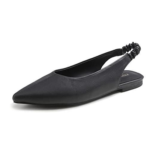 Feversole womens flat pointed toe slingback shoes，scarpe da ballettoda donna punta appuntito cinturino regolabile sandali bianco crema napa 39 eu
