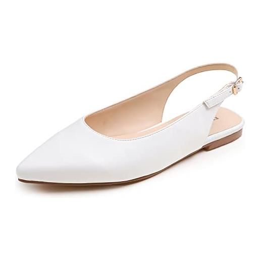 Feversole womens flat pointed toe slingback shoes，scarpe da ballettoda donna punta appuntito cinturino regolabile sandali bianco napa 37eu