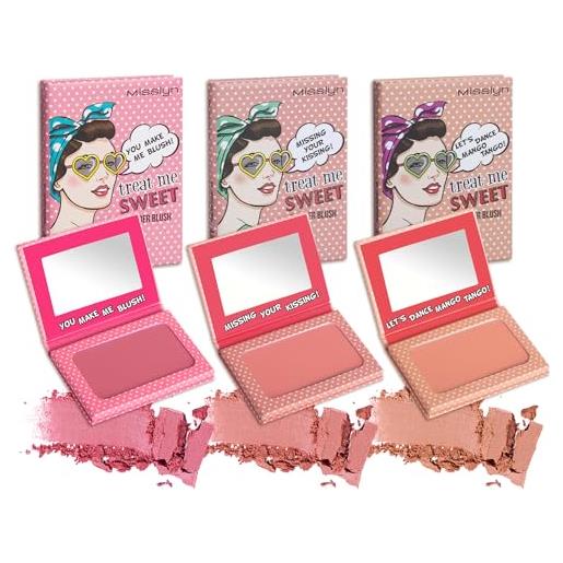 Misslyn | palette blush trucco da donna con specchietto, cipria voluminizzante e idratante - set tre palette