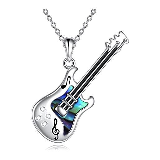 YFN collana chitarra argento sterling abalone ciondolo chitarra regali per chi suona la chitarra amanti della musica gioielli per uomini donne ragazze ragazzi