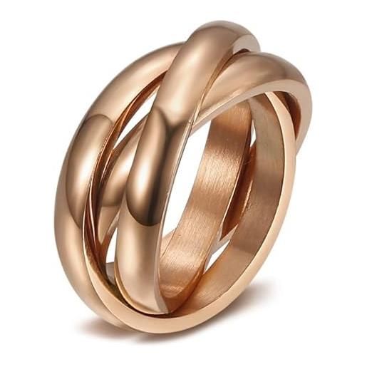 BOBIJOO JEWELRY - anello donna uomo 3 anelli intrecciati acciaio 316l oro rosa placcato oro pvd wedding alliance - 24 (11 us), d'oro rose - acciaio inossidabile 316