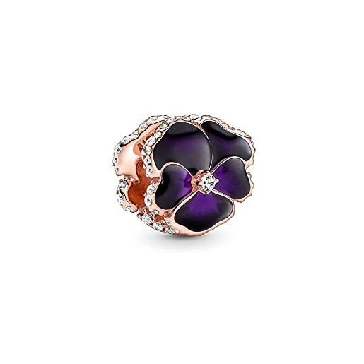 RMMY charms purple pansy flower donna ciondolo a forma in argento sterling s925 con cristalli, compatibile con bracciali e collane europei