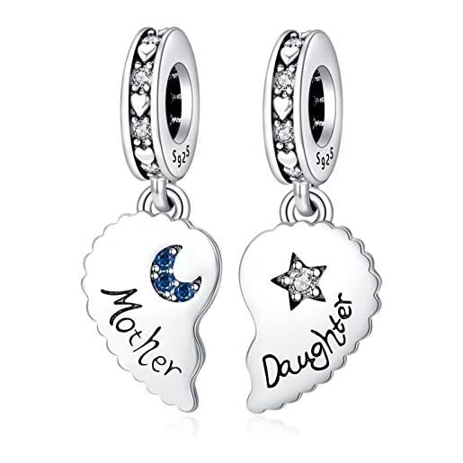 RMMY mom and daughter ciondolo con in argento sterling 925 charm bead con pendente con compatibile con europei bracciale collane da donna