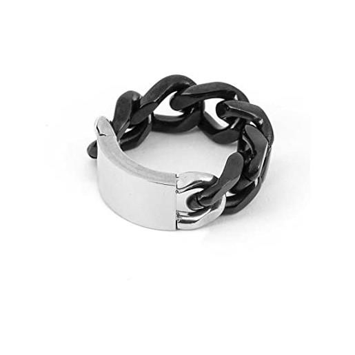 4US Cesare Paciotti anello da uomo anello realizzato in acciaio placcato nero con catena e targa centrale. Misura anello: 20. La referenza è 4uan439820