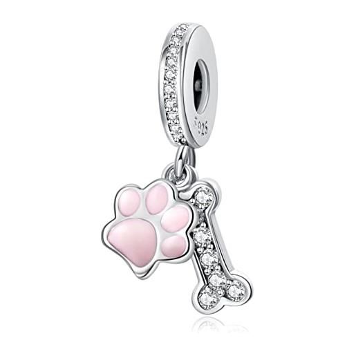 RMMY charm dog & paw print dangle charm 925 sterling silver pendant dangle beads for european bracelets and necklaces, chriatmas halloween valentine's day birthday jewelry gifts for women & girls