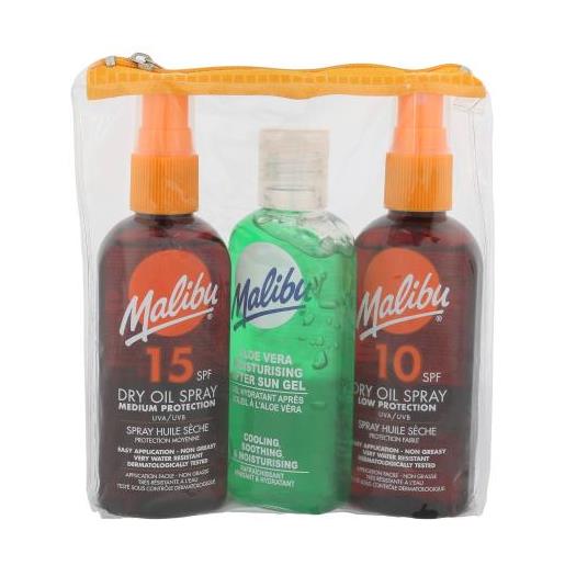 Malibu dry oil spray cofanetti olio secco abbronzante spf15 100 ml + olio secco abbronzante spf10 100 ml + gel doposole aloe vera 100 ml
