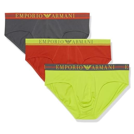 Emporio Armani men's 3-pack mixed waistband brief slip boxer, lime/rust/anthracite, s (pacco da 3) uomini
