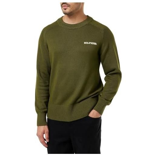Tommy Hilfiger pullover uomo cotton c-neck pullover in maglia, verde (putting green), m