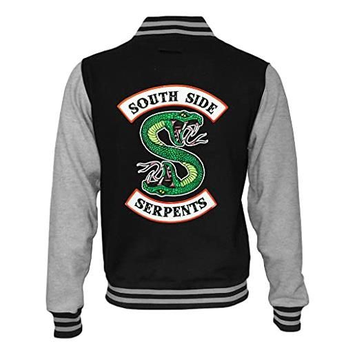 Popgear riverdale south side serpents herren varsity jacket schwarz/weiß heather grey l | mens-beiläufige jacke, geburtstagsgeschenkidee für männer