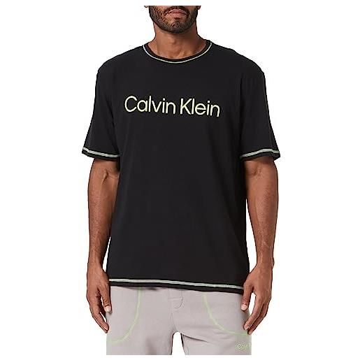 Calvin Klein t-shirt uomo maniche corte s/s crew neck elasticizzata, nero (black), l