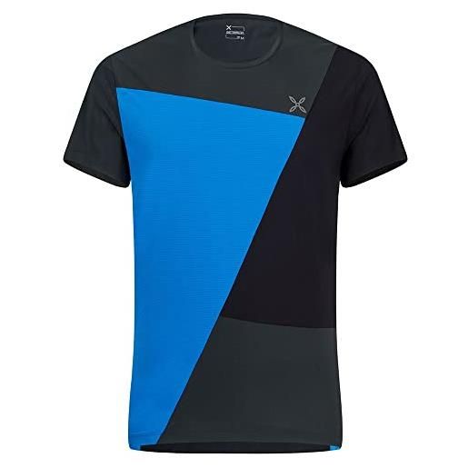 MONTURA maglietta tecnica manica corta uomo outdoor color block t-shirt nero/celeste m