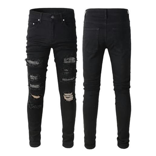 CABULE jeans strappati high street jeans da uomo elasticizzati slim fit high street-nero-38