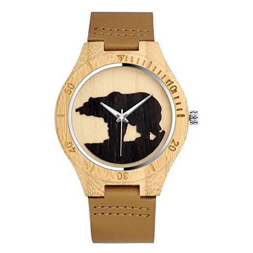 SUPBRO orologio da uomo orologio di legno con movimento al quarzo giapponese moda orologio legno da uomo orologio analogico orso nero