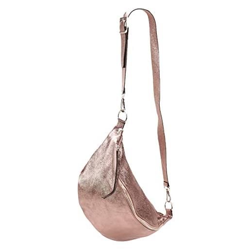 SH Leder greta g747 - tasca sul petto da donna, unisex, per festival, viaggi, taglia media, tracolla regolabile, in pelle, 37 x 21 cm, oro rosa, marsupio alla moda