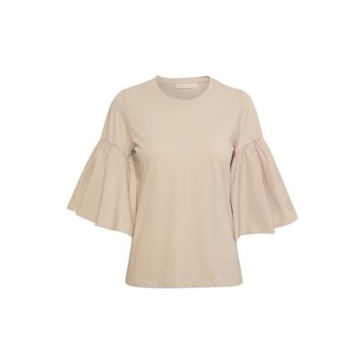 InWear camicia da donna a mezza maniche rotonde, con scollo a v, in jersey, vestibilità regolare, cemento, xs