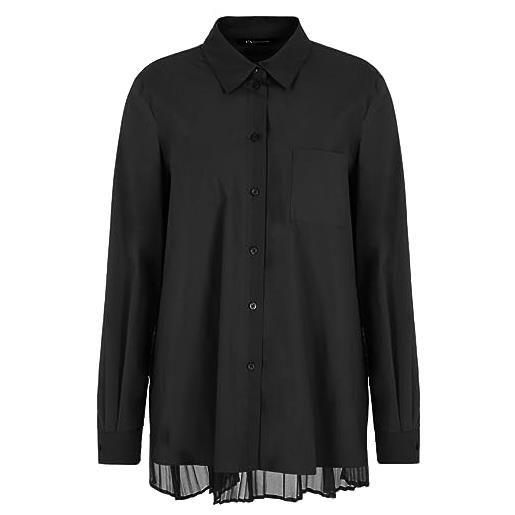 Armani Exchange camicia button down in popeline di cotone con retro plissettato trasparente skate, nero, m donna