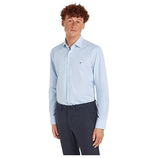 Tommy Hilfiger camicia uomo stretch gingham regular-fit maniche lunghe, blu (light blue/white), 40w