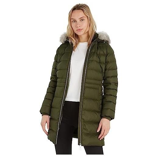 Tommy Hilfiger cappotto piumino donna down coat with fur invernale, verde (army green), xxs