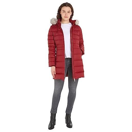 Tommy Hilfiger cappotto piumino donna down coat with fur invernale, rosso (rouge), xxl