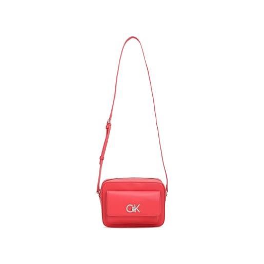Calvin Klein re-lock camera bag w/flap k60k610762, borse a tracolla donna, rosso (aurora red), os