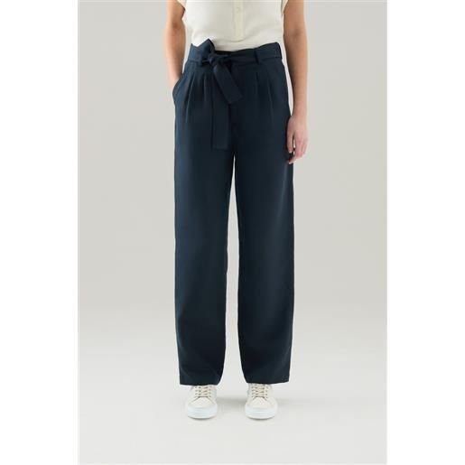 Woolrich donna pantaloni in misto lino con cintura in tessuto blu taglia xs