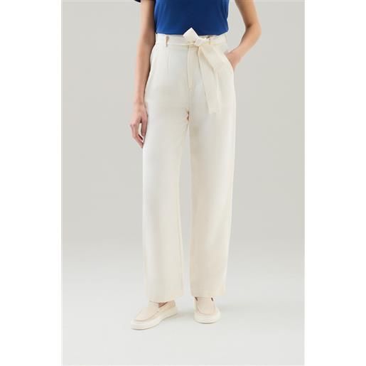 Woolrich donna pantaloni in misto lino con cintura in tessuto bianco taglia xs