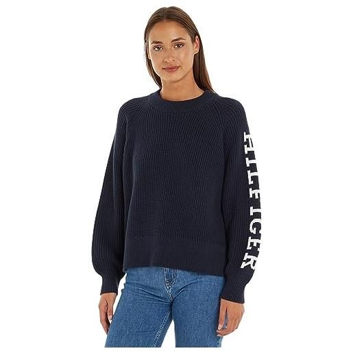 Tommy Hilfiger pullover donna crew-neck sweater pullover in maglia, blu (desert sky), l