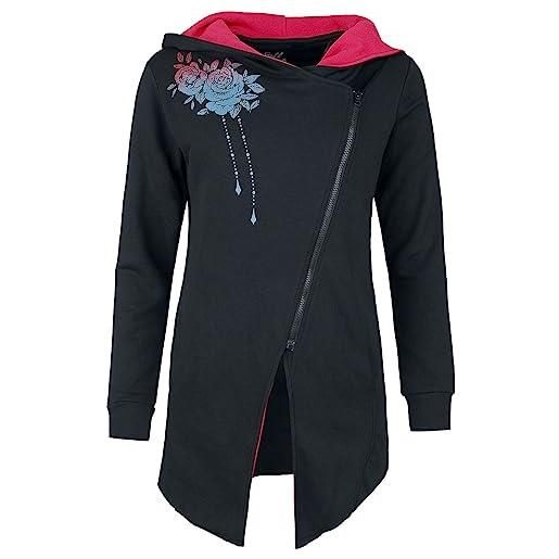 Full Volume by EMP donna giacca con cappuccio nero-rosso con zip asimmetrica s