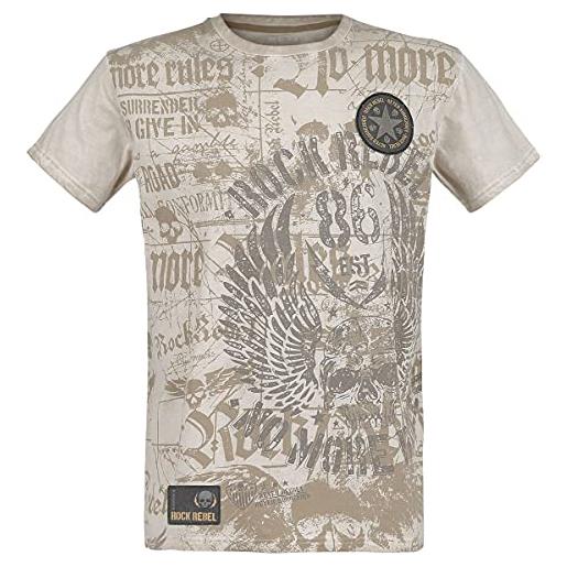 Rock Rebel by EMP uomo maglietta vintage beige con stampa all-over l