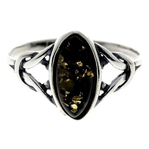 SilverAmber Jewellery - anello in argento sterling 925 e ambra baltica con nodi celtici - 7503, grande, pietra preziosa