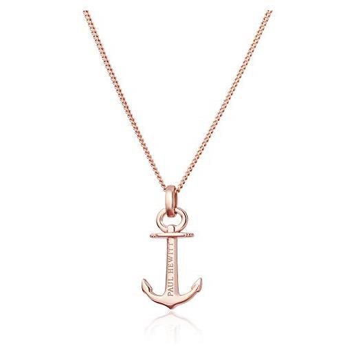 Paul Hewitt collana donna in argento 925 oro rosa anchor spirit, catenina donna di colore oro rosato con ciondolo ad ancora