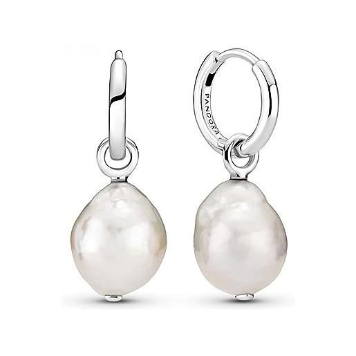 Pandora orecchini a cerchio in argento sterling con perla bianca barocca coltivata d'acqua dolce