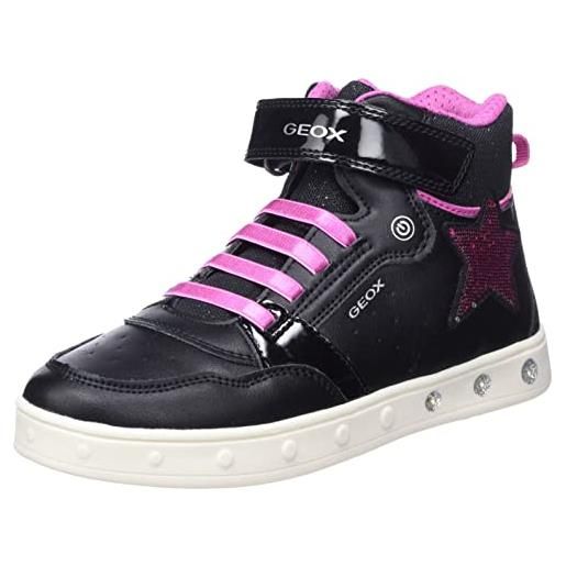 Geox j skylin girl a, sneakers bambine e ragazze, nero/rosa (black/fuchsia), 30 eu