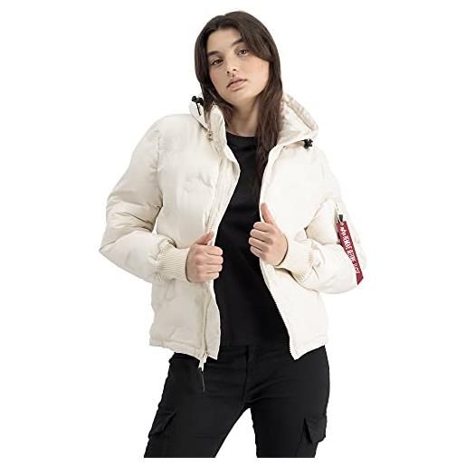 Alpha industries giacca invernale con cappuccio logo puffer per donna, jet stream white, m