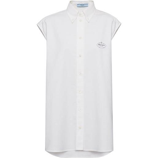 Prada camicia oxford smanicata con stampa - bianco