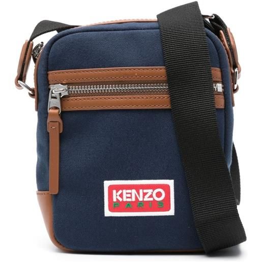 Kenzo borsa messenger con ricamo - blu