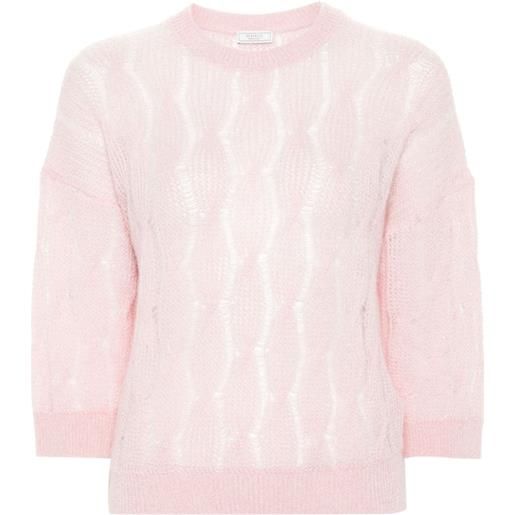 Peserico maglione girocollo con trama metallizzata - rosa