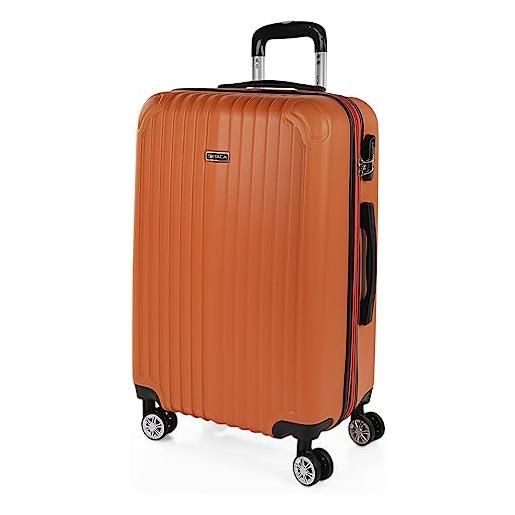 ITACA - valigia media da viaggio rigide. Trolley medio con 4 ruote. Materiale abs valigia media rigida in offerta resistente e super leggero - valigia 20 kg lucchetto tsa t71560, tangerino